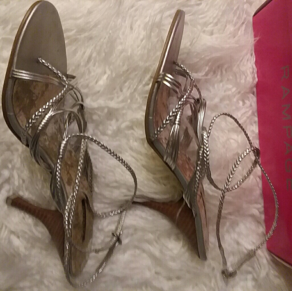 Silver Leather Wrap Ankle Sandals - image 2